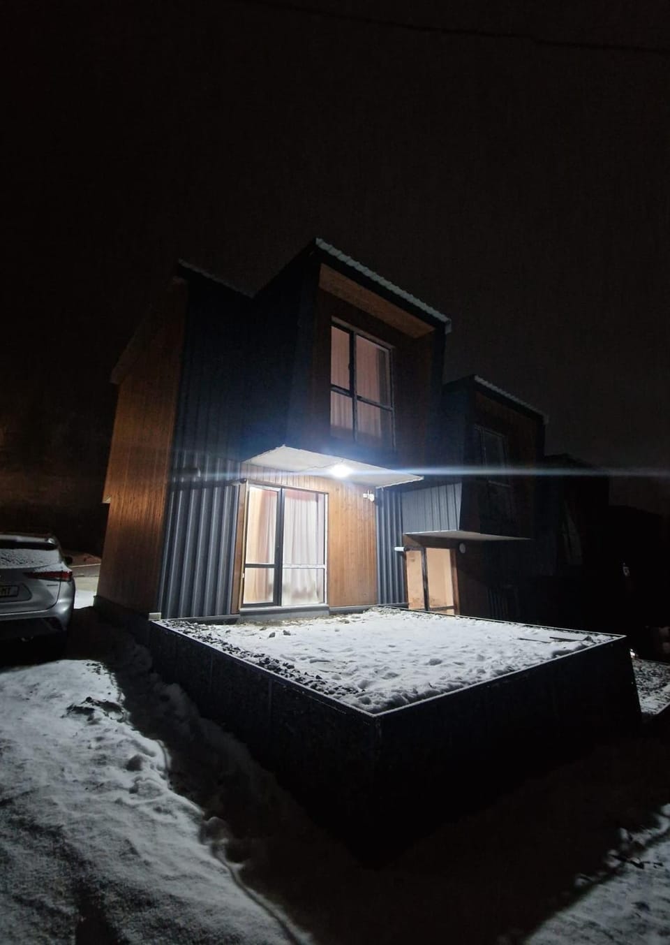Property building, Night, Winter, Parking