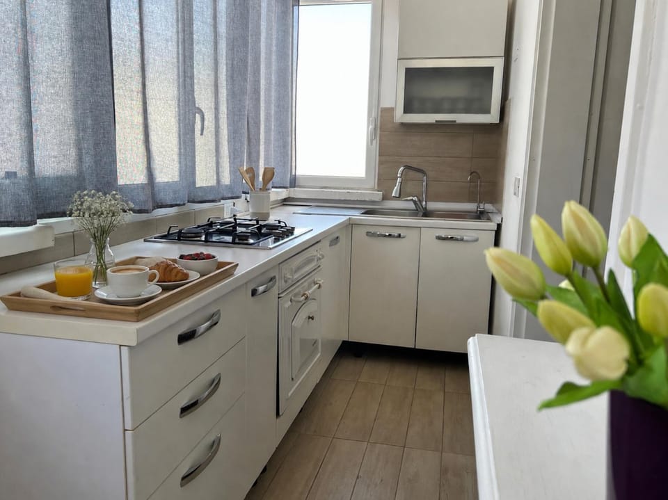 Kitchen or kitchenette, stove