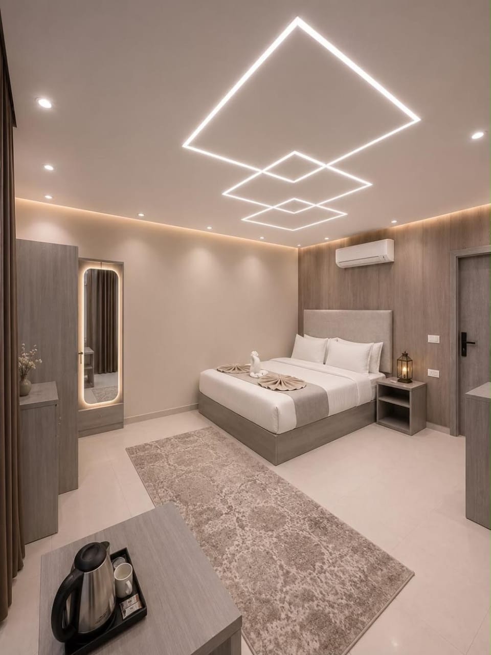 Bed, Living room, Photo of the whole room, Seating area, Bedroom, towels, wardrobe, air conditioner