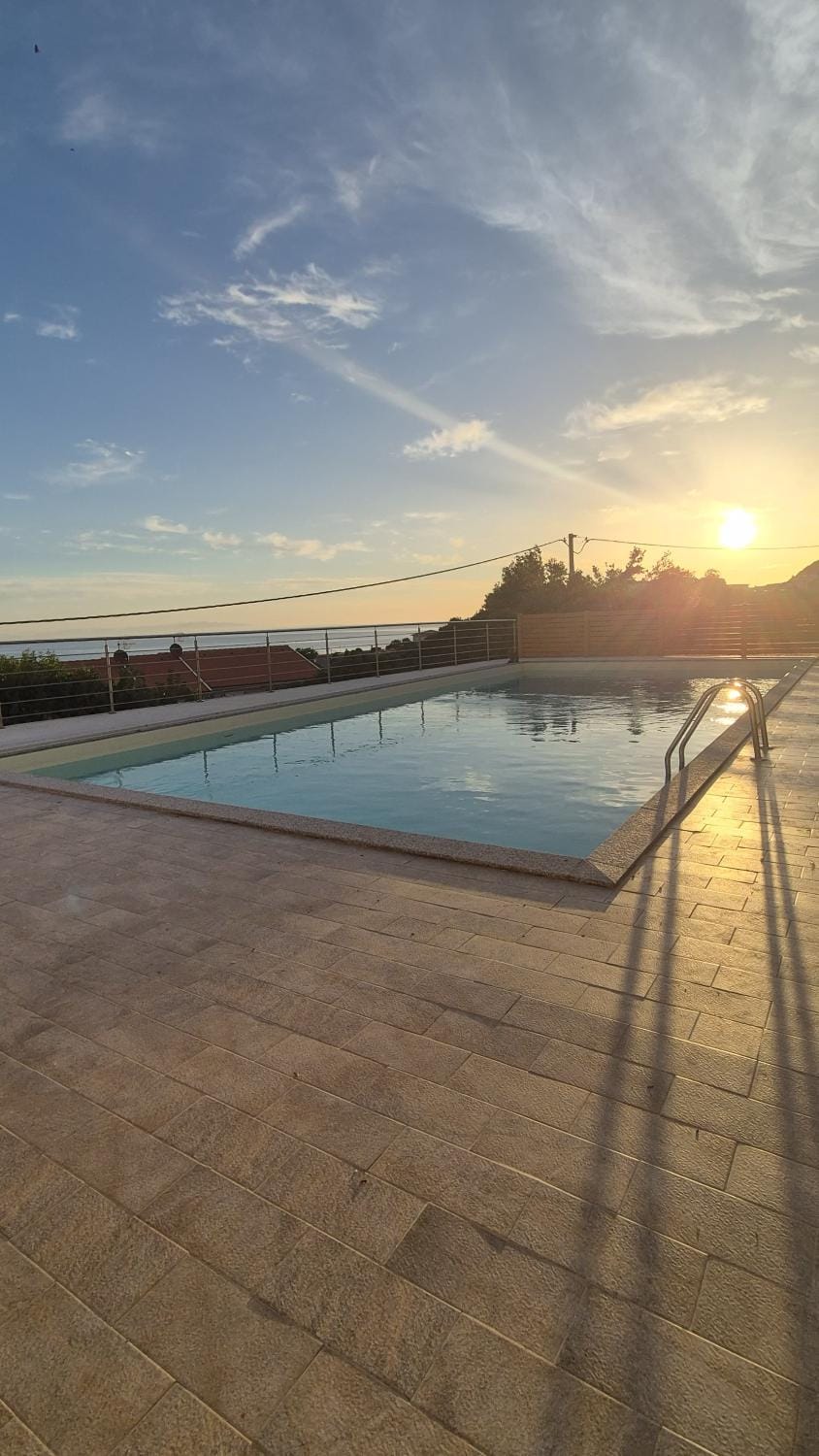 Natural landscape, Pool view, Swimming pool, Sunrise