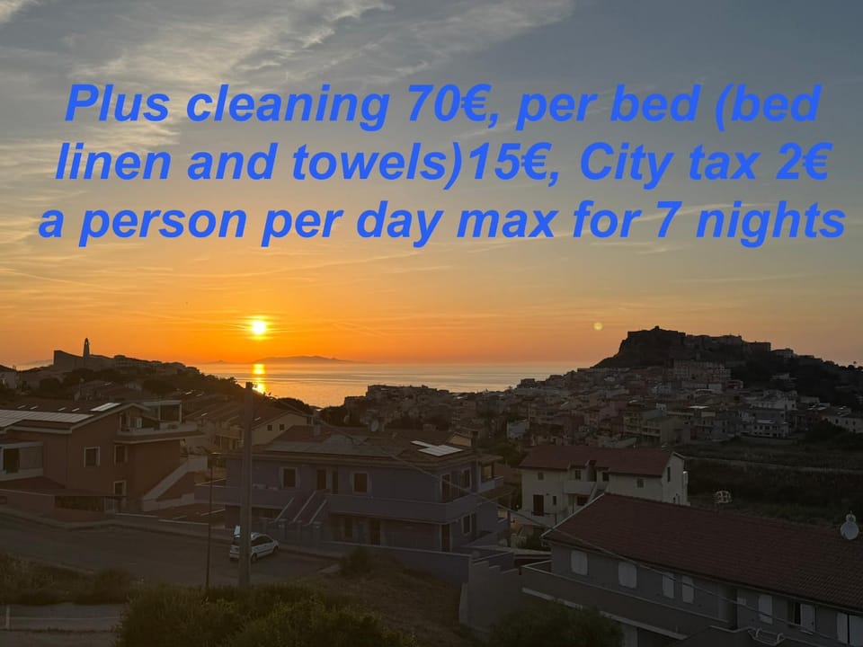 Text overlay, City view, Sea view, Sunset