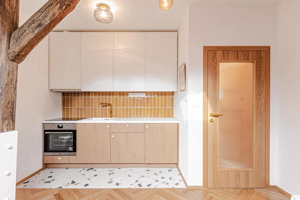 Kitchen or kitchenette, oven, stove