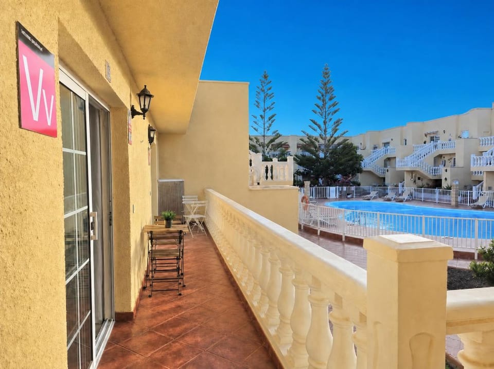 Property building, View (from property/room), Balcony/Terrace, Pool view, Swimming pool