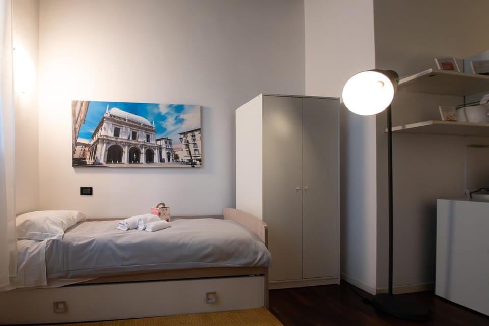 Bed, wardrobe
