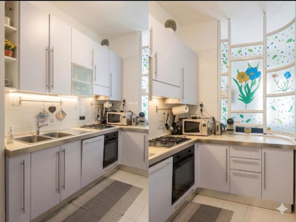 Kitchen or kitchenette, dishwasher, oven, stove