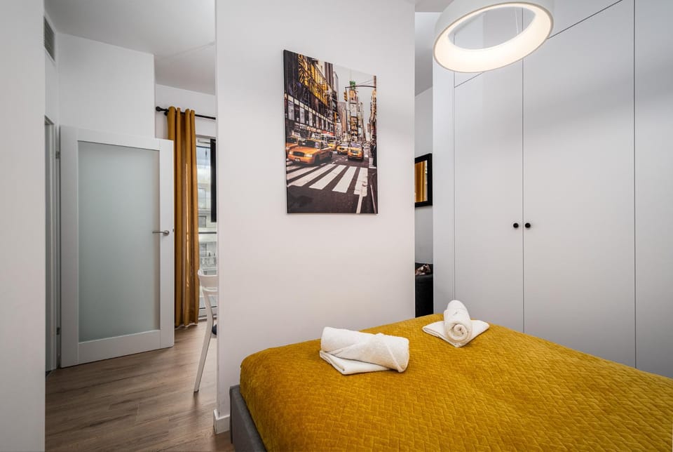 Bed, wardrobe