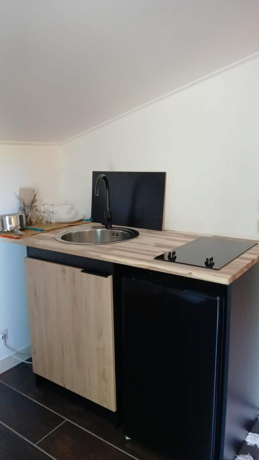 Kitchen or kitchenette, stove