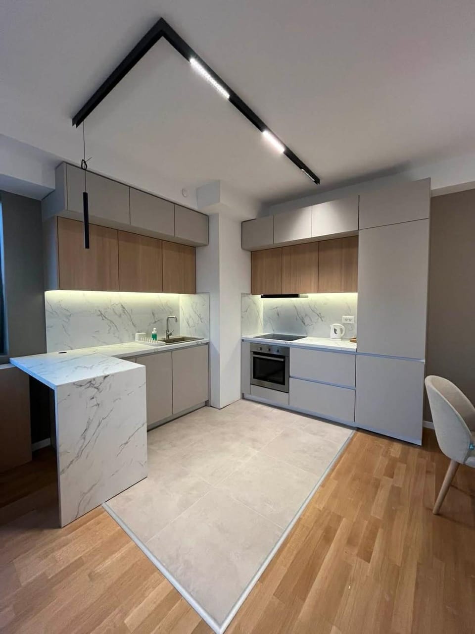 Kitchen or kitchenette, stove