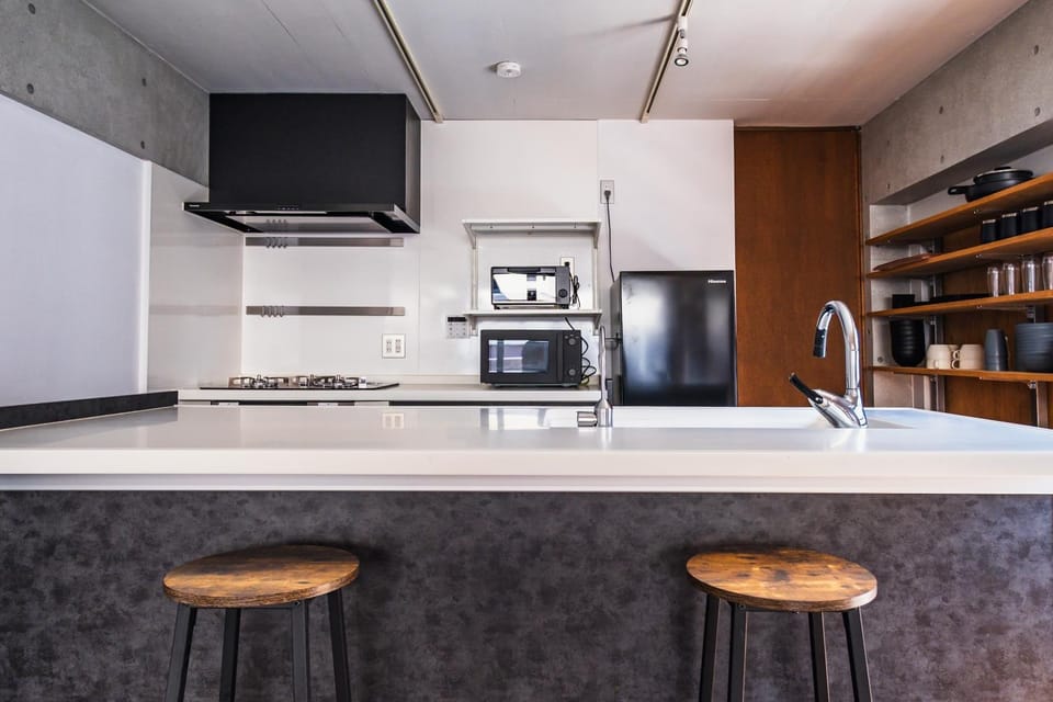 Kitchen or kitchenette, stove, toaster
