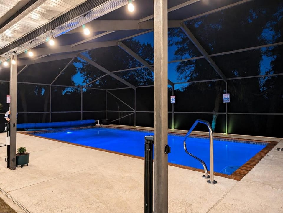 Night, Pool view, Swimming pool