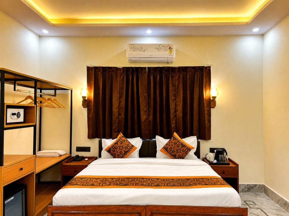 Bed, wardrobe