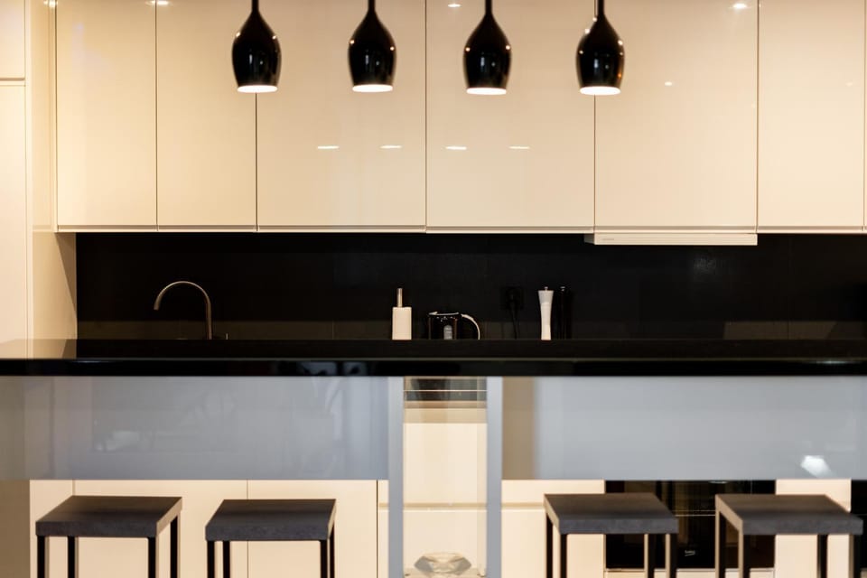 Kitchen or kitchenette, stove