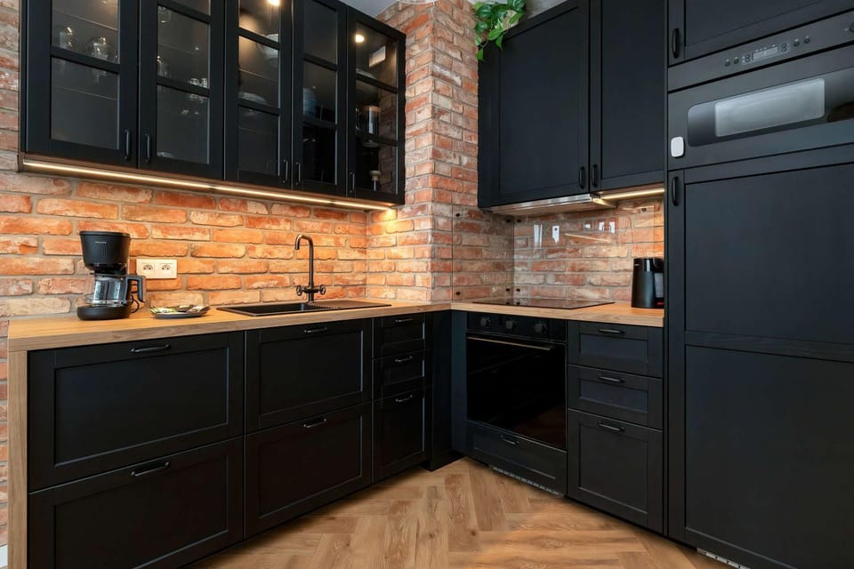Kitchen or kitchenette, dishwasher, stove