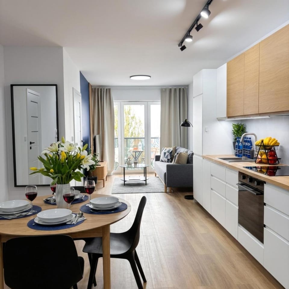 Kitchen or kitchenette, Living room, Seating area, Dining area, oven