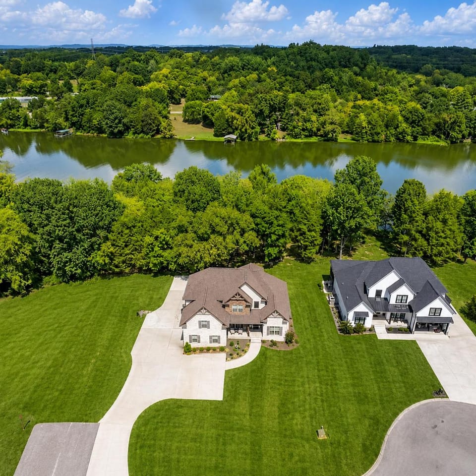 Property building, Spring, Natural landscape, Bird's eye view, Lake view