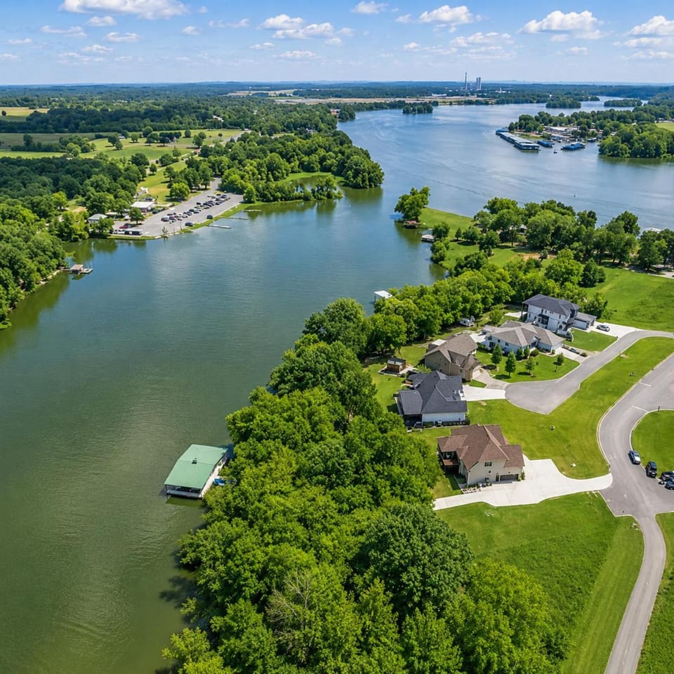 Property building, Neighbourhood, Natural landscape, Bird's eye view, Fishing, Lake view