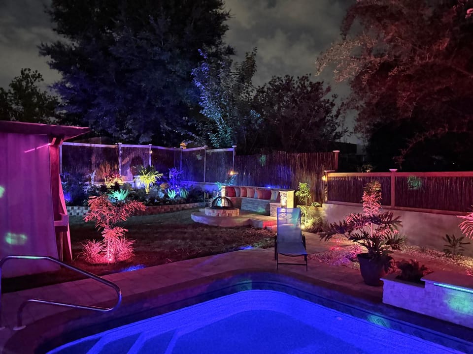 Night, Natural landscape, Garden, Garden view, Pool view, Swimming pool