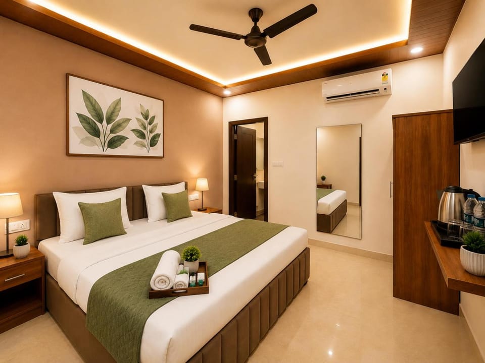 Bed, TV and multimedia, Photo of the whole room, Bedroom, fireplace, air conditioner