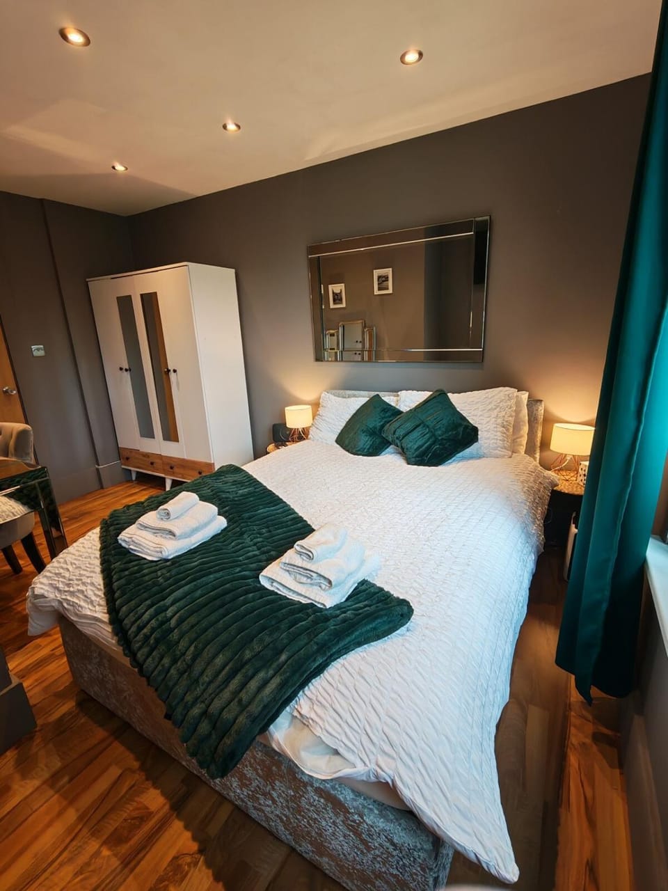 Bed, Photo of the whole room, Bedroom, towels, wardrobe