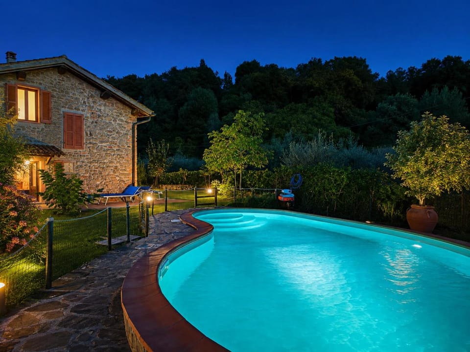 Night, Pool view, Swimming pool, Swimming pool, sunbed