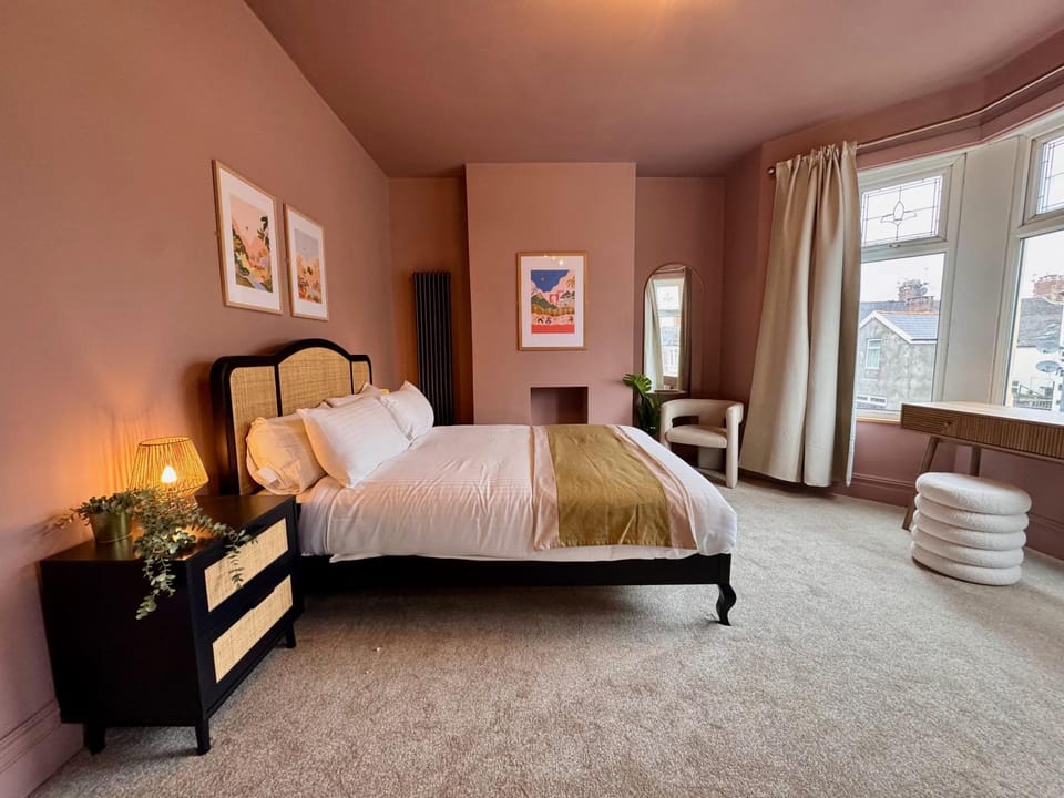 Bed, Bedroom, flat iron, hair dryier, wardrobe