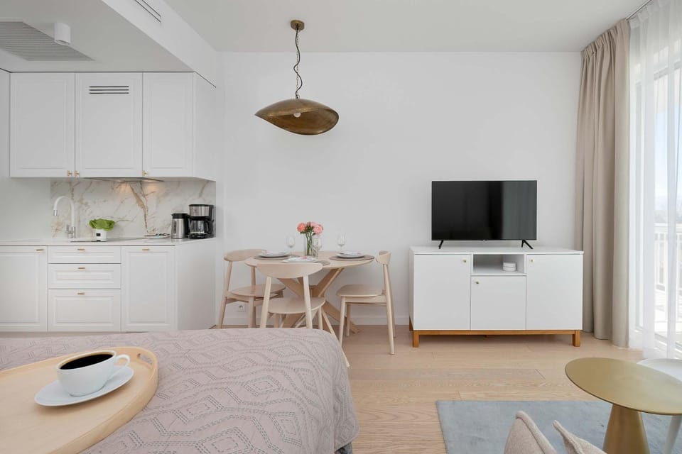 Bed, TV and multimedia, Kitchen or kitchenette, Living room, Photo of the whole room, Seating area, Dining area, Evening entertainment, Bedroom
