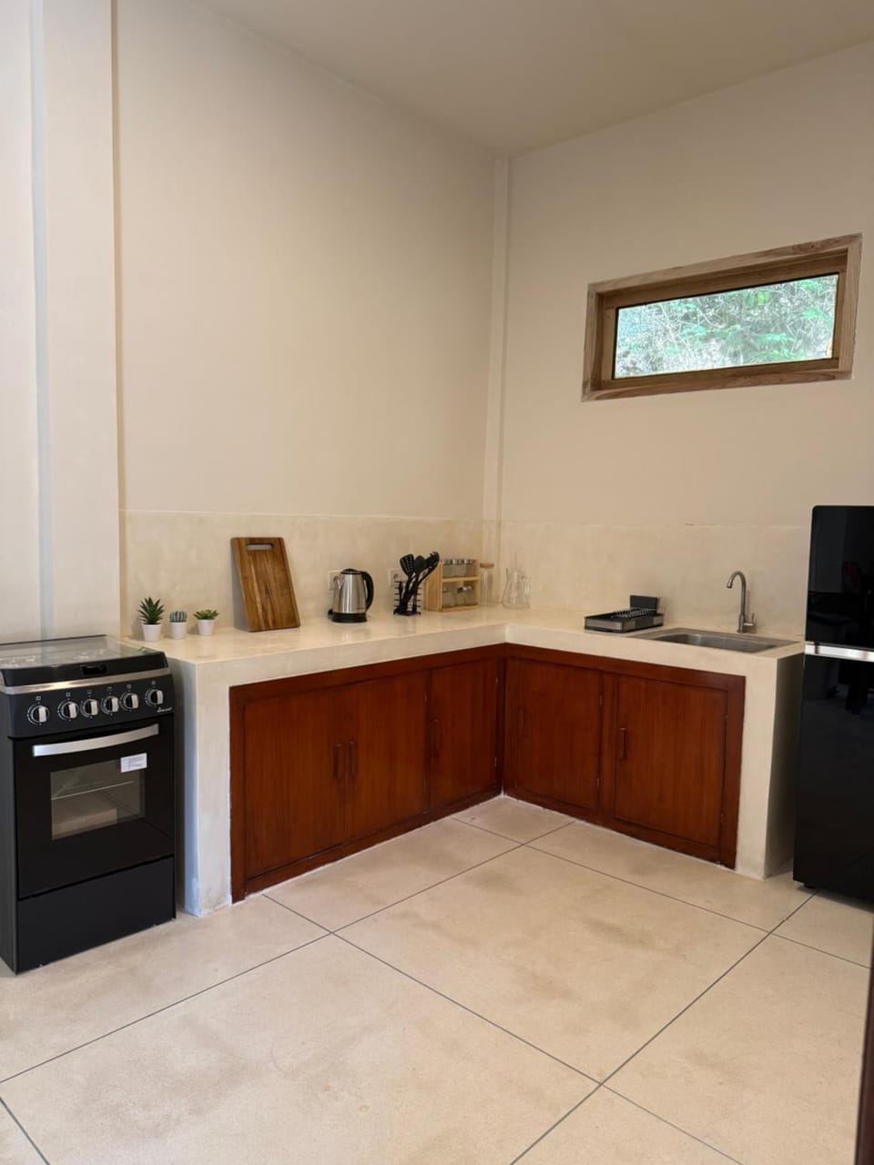 Kitchen or kitchenette, stove
