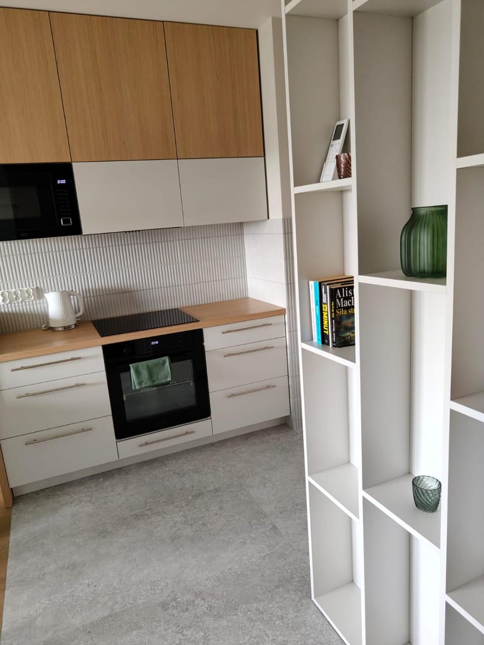 Kitchen or kitchenette, microwave