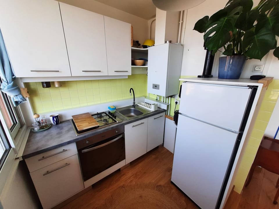 Kitchen or kitchenette, oven, stove