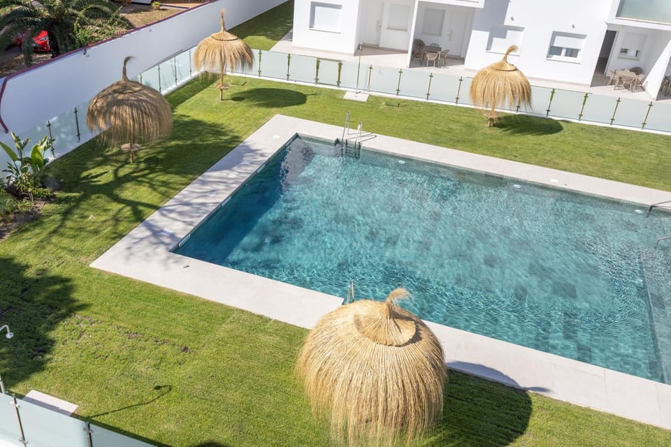 Property building, Living room, Swimming pool