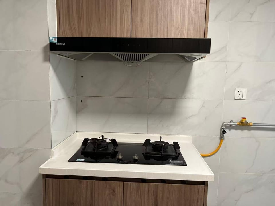 Kitchen or kitchenette, stove