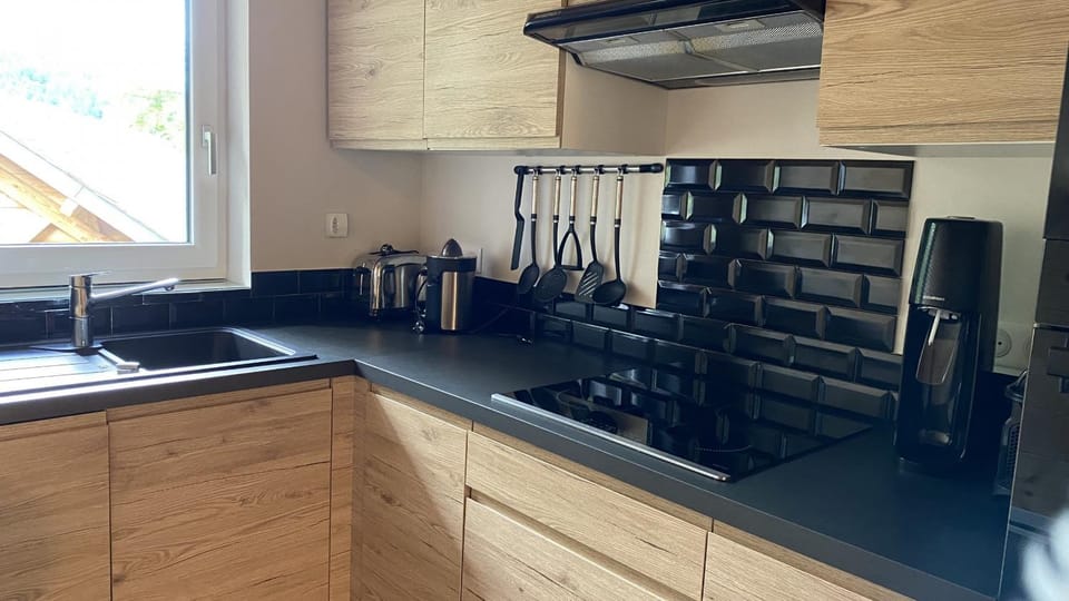 Kitchen or kitchenette, stove