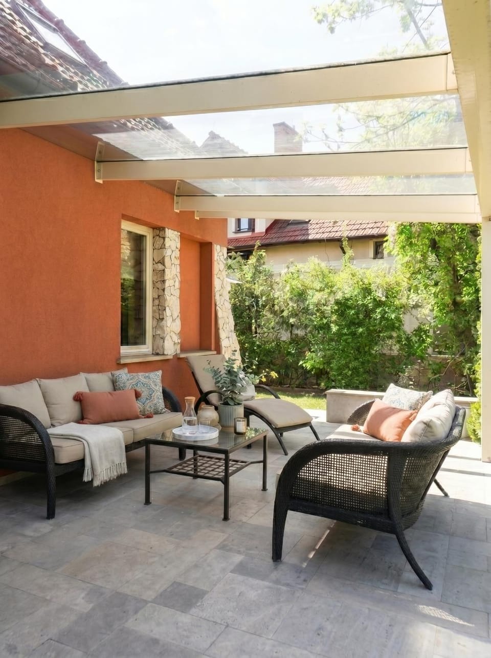 Patio, Spring, Day, Garden, View (from property/room), Balcony/Terrace, Living room, Seating area, Garden view, sunbed