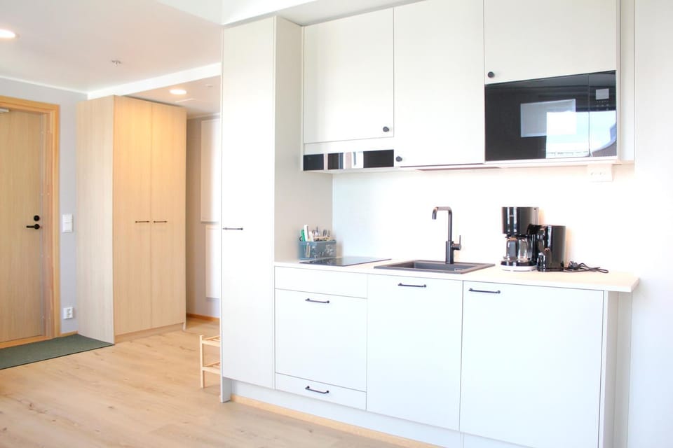 Kitchen or kitchenette, stove