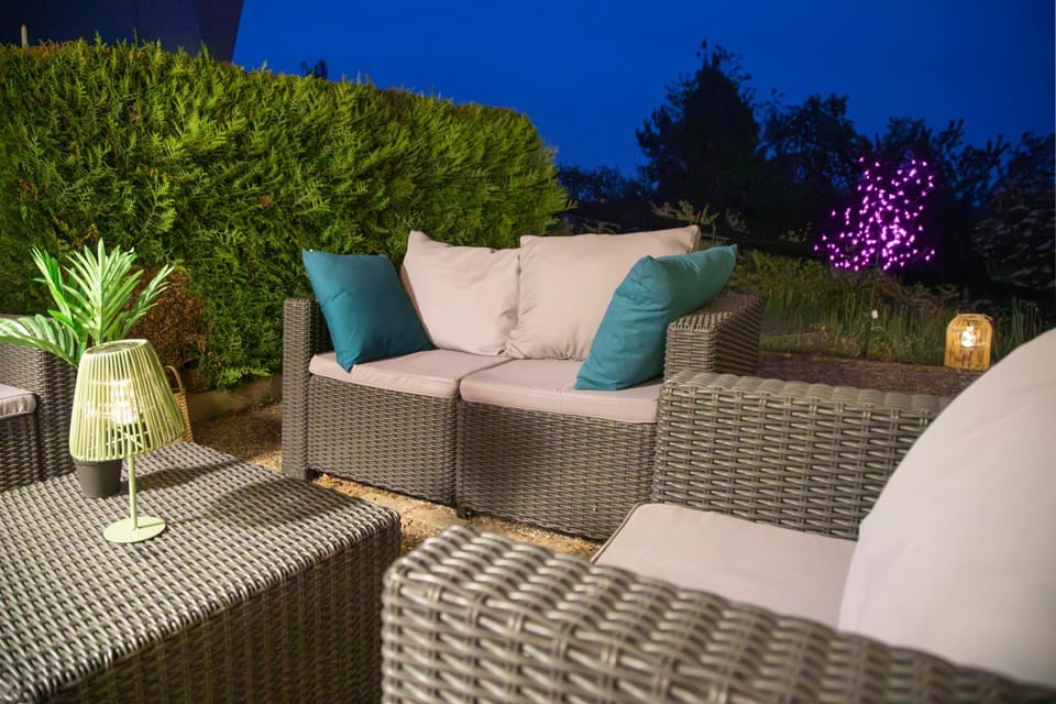 Patio, Night, Balcony/Terrace, Garden view