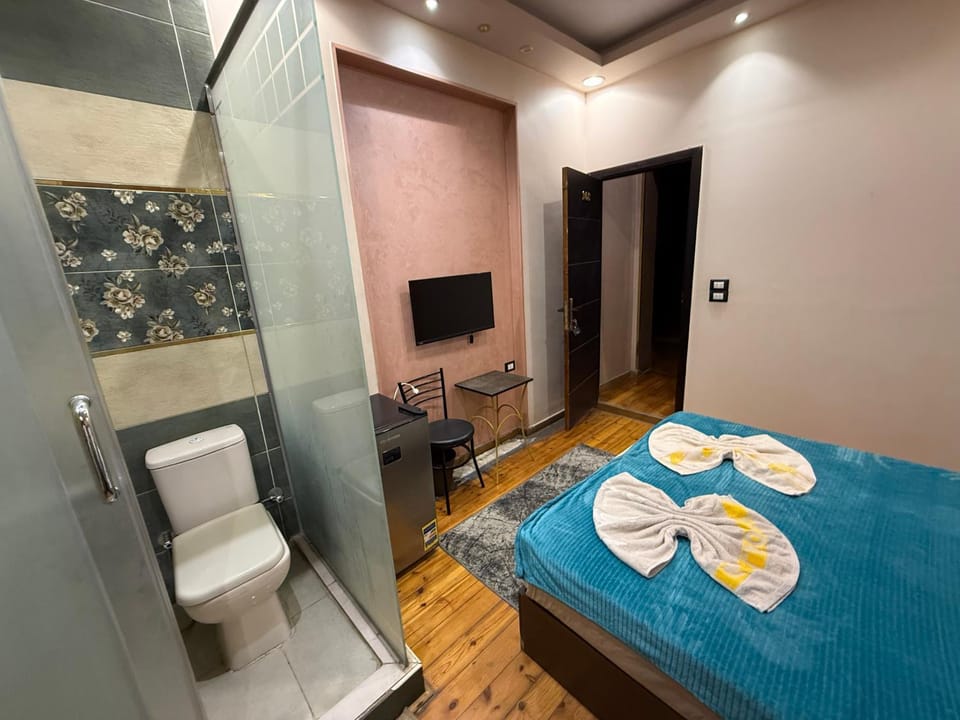 Toilet, Bed, Bathroom, TV and multimedia, Photo of the whole room, Bedroom, towels