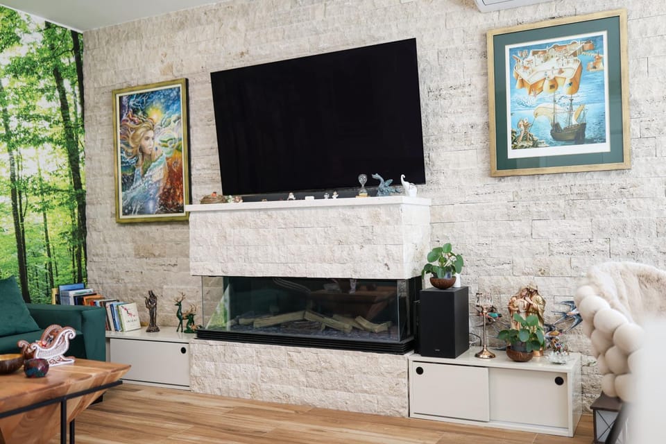 Living room, fireplace