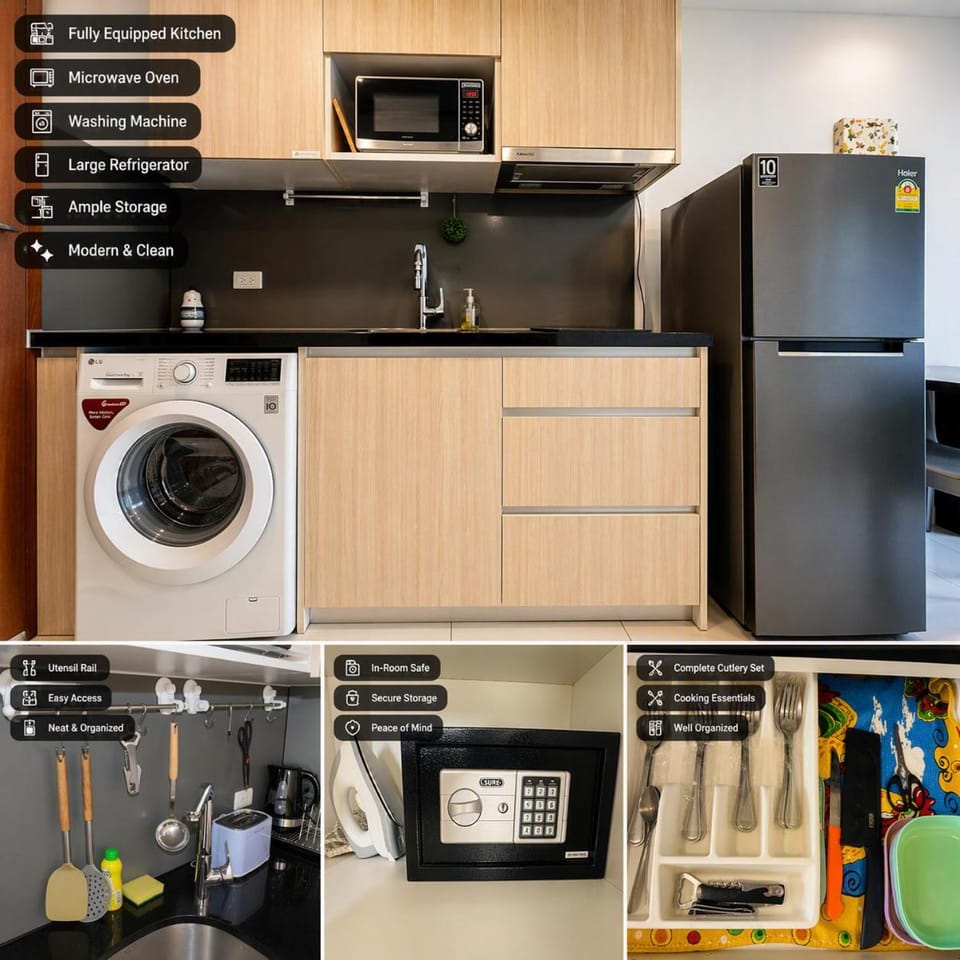 Kitchen or kitchenette, flat iron, minibar, oven, stove, washing machine, dryer, kitchen