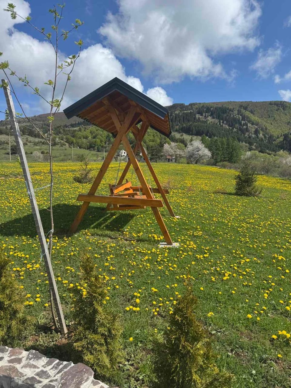 Spring, Day, Natural landscape, Children play ground, Garden, Garden view, Mountain view