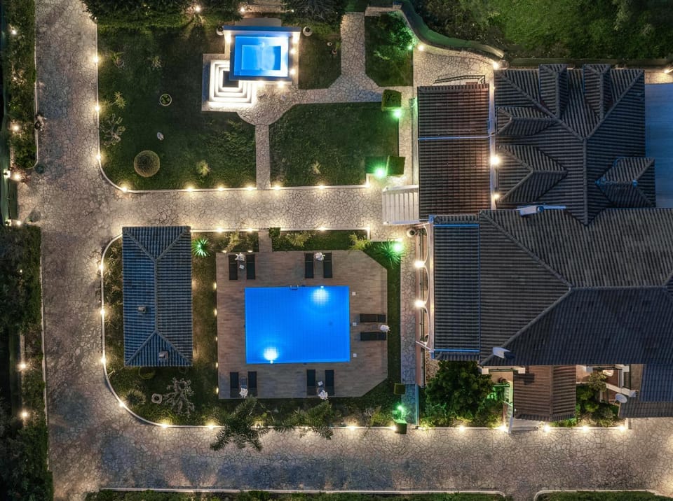 Night, Bird's eye view, Swimming pool