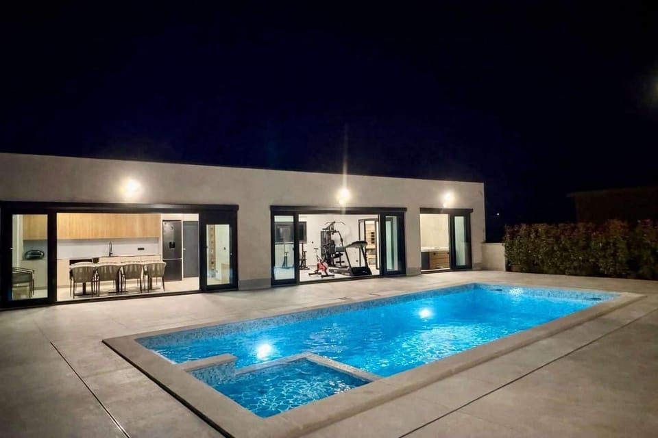 Property building, Night, Swimming pool