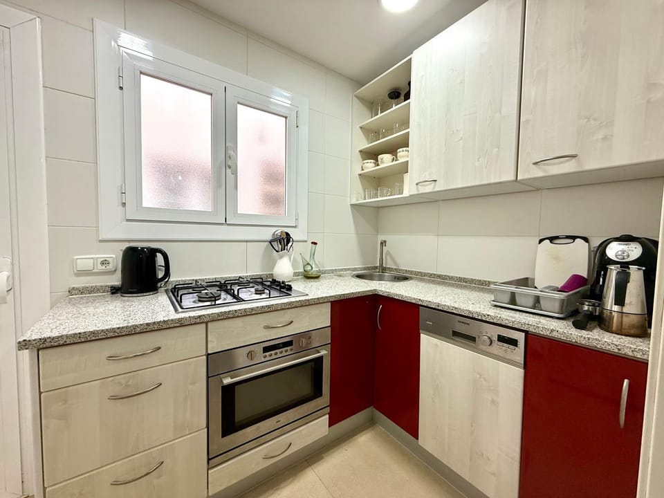 Kitchen or kitchenette, stove