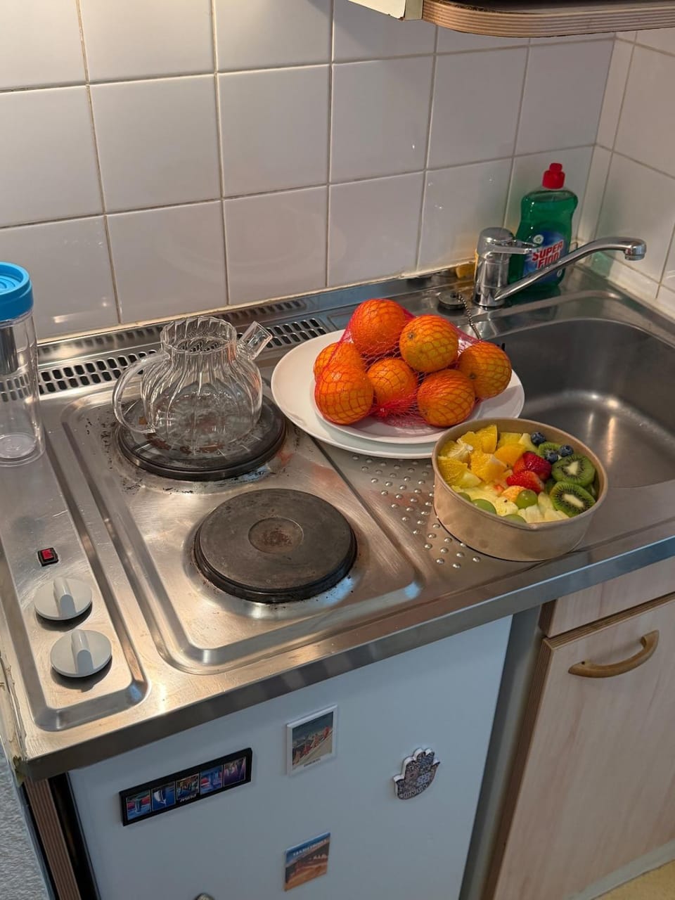 Kitchen or kitchenette, stove