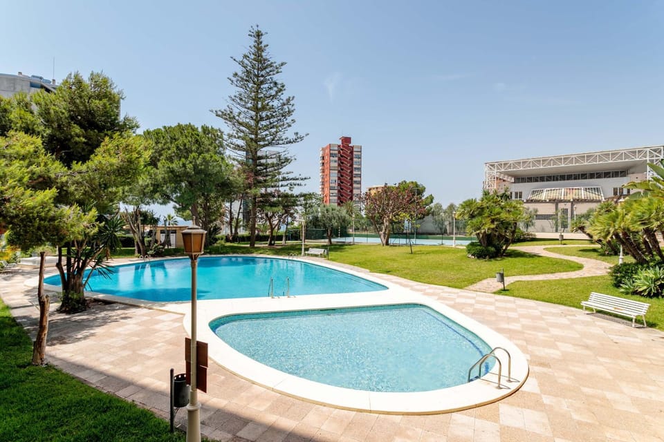 Property building, Living room, Swimming pool