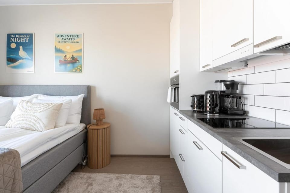 Kitchen or kitchenette, stove