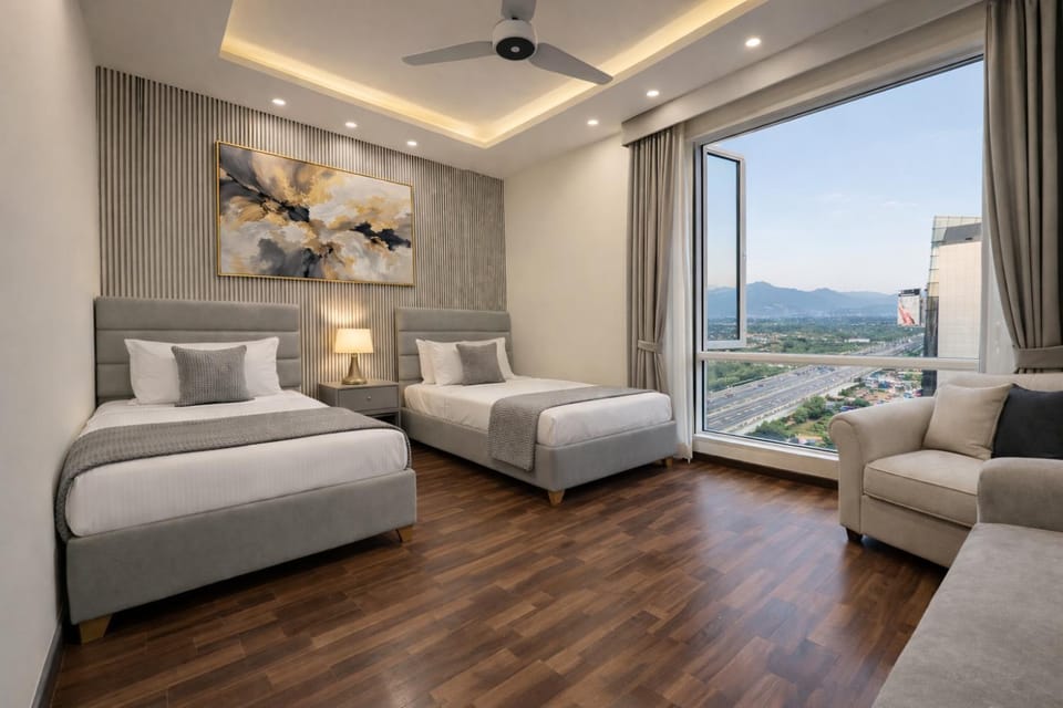 Bed, Natural landscape, Living room, Photo of the whole room, Seating area, Bedroom, Mountain view