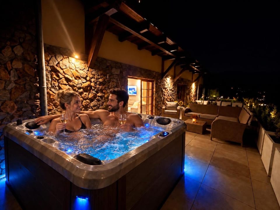 Night, Natural landscape, Hot Tub