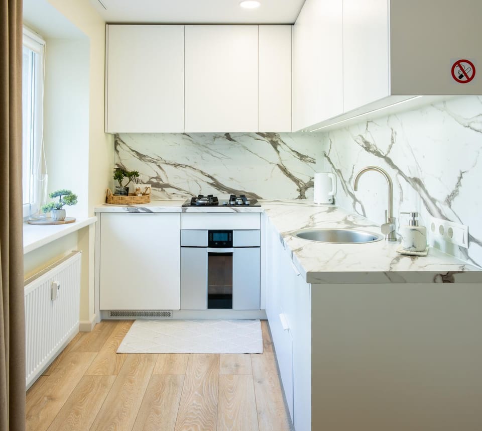 Kitchen or kitchenette, dishwasher, oven, stove