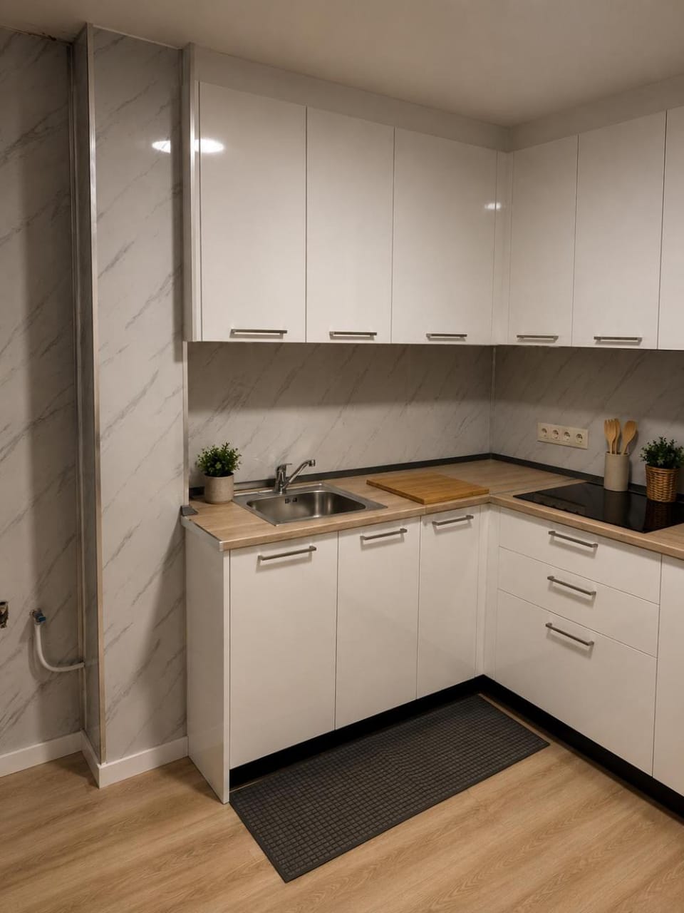 Kitchen or kitchenette, stove
