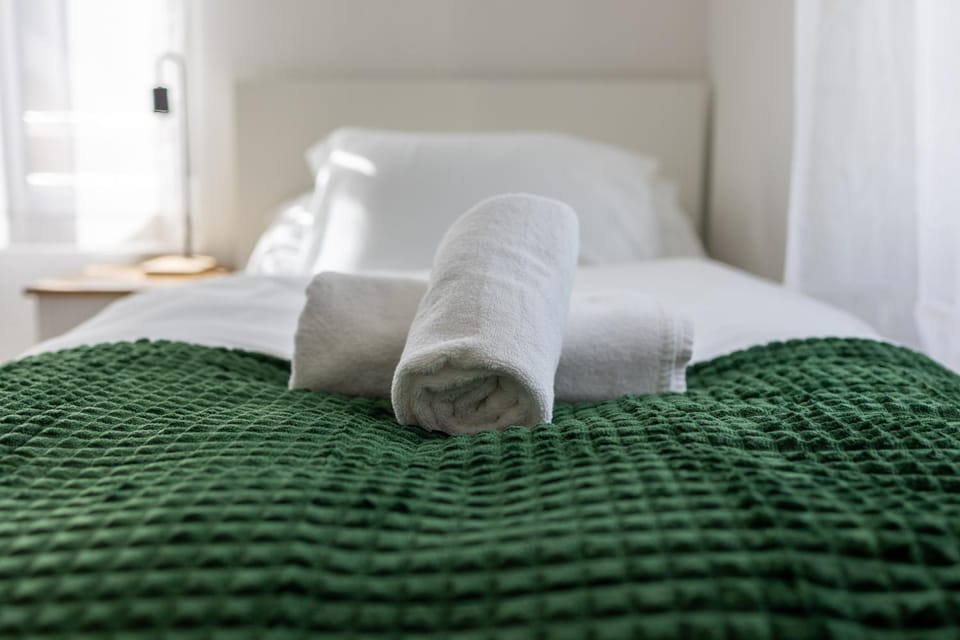 Bed, towels, towels